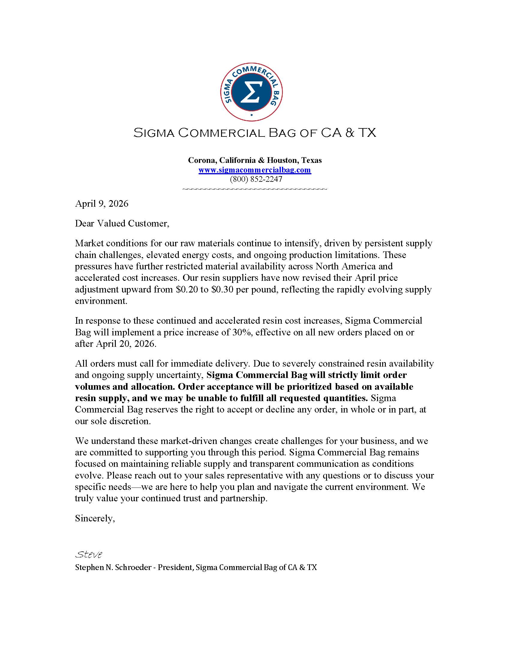 Sigma Commercial bag 2026