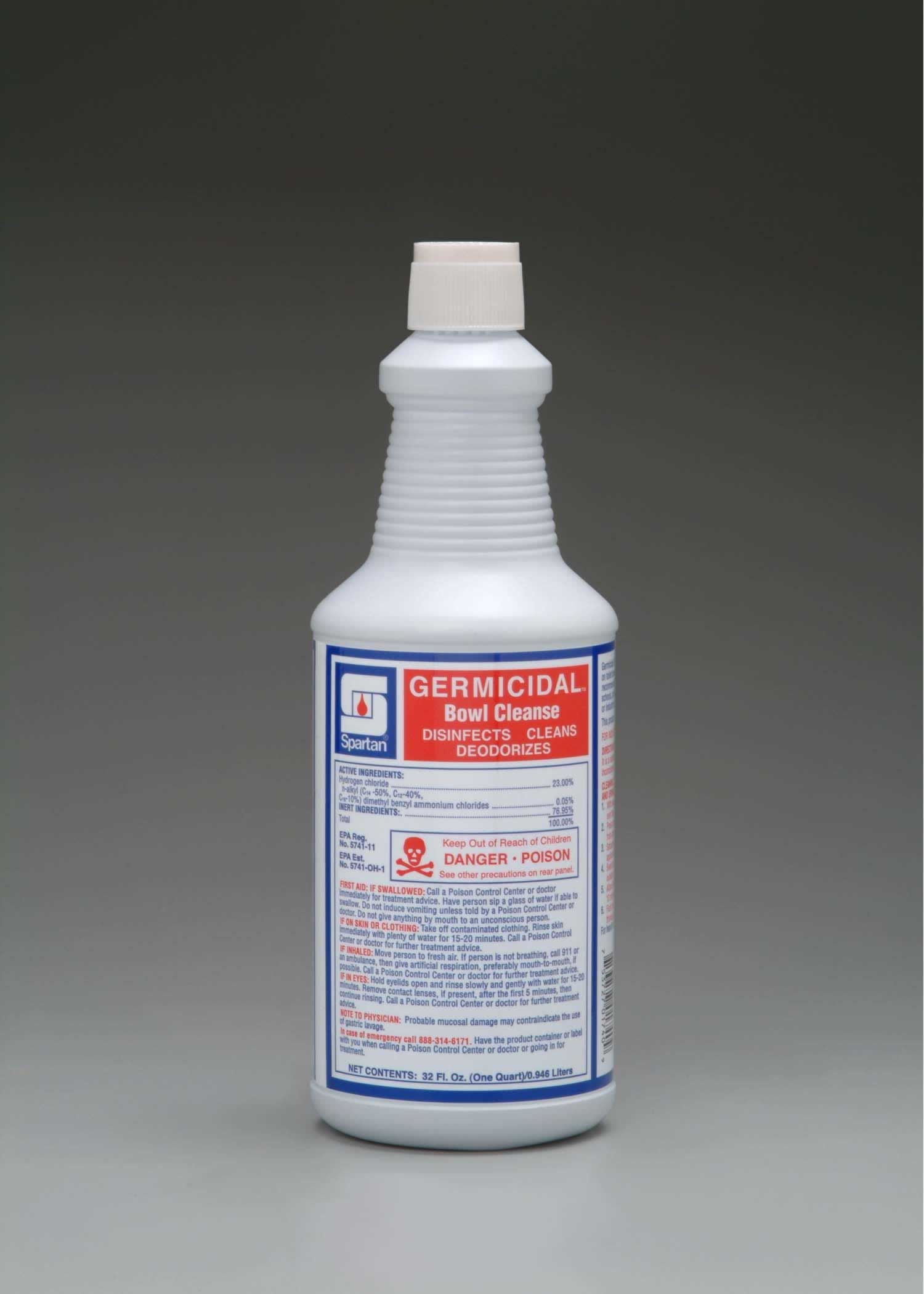 Germicidal bowl cleanse for removing stains, rust, and organic buildup